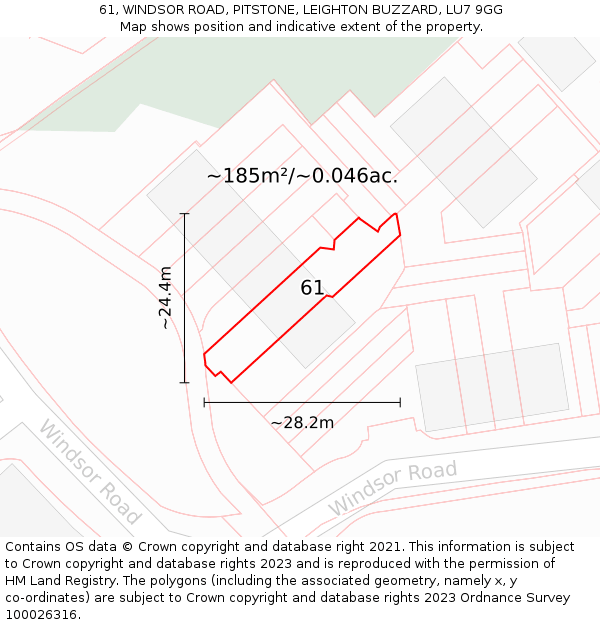 61, WINDSOR ROAD, PITSTONE, LEIGHTON BUZZARD, LU7 9GG: Plot and title map