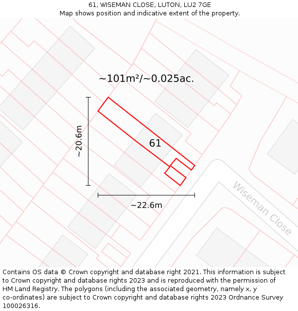 61, WISEMAN CLOSE, LUTON, LU2 7GE: Plot and title map