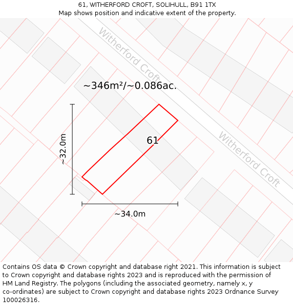 61, WITHERFORD CROFT, SOLIHULL, B91 1TX: Plot and title map