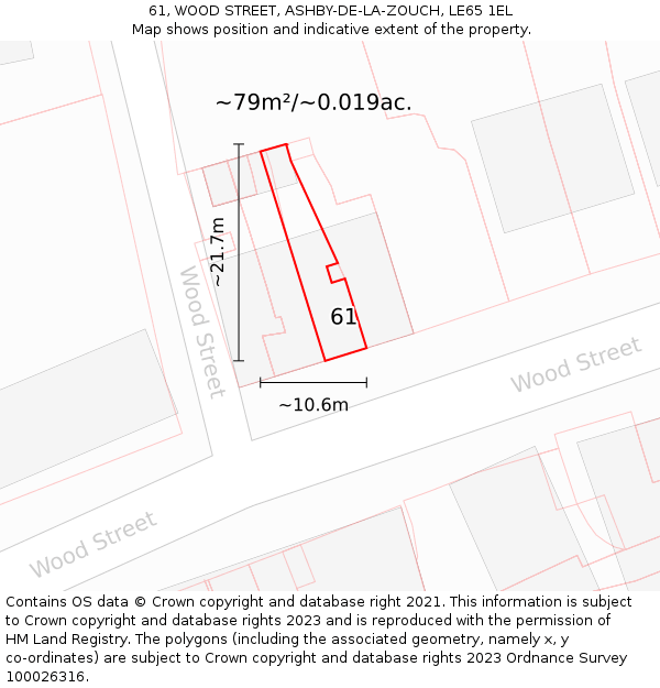 61, WOOD STREET, ASHBY-DE-LA-ZOUCH, LE65 1EL: Plot and title map