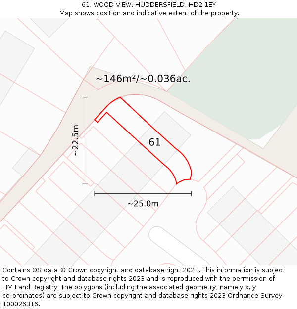 61, WOOD VIEW, HUDDERSFIELD, HD2 1EY: Plot and title map