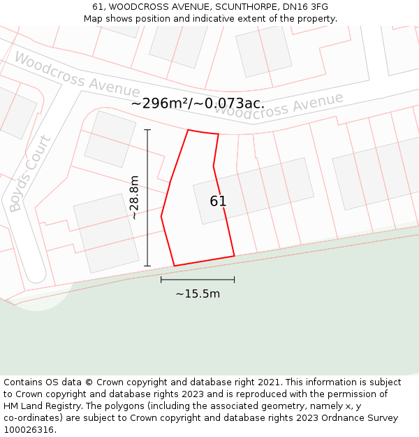61, WOODCROSS AVENUE, SCUNTHORPE, DN16 3FG: Plot and title map