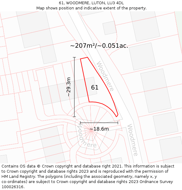 61, WOODMERE, LUTON, LU3 4DL: Plot and title map