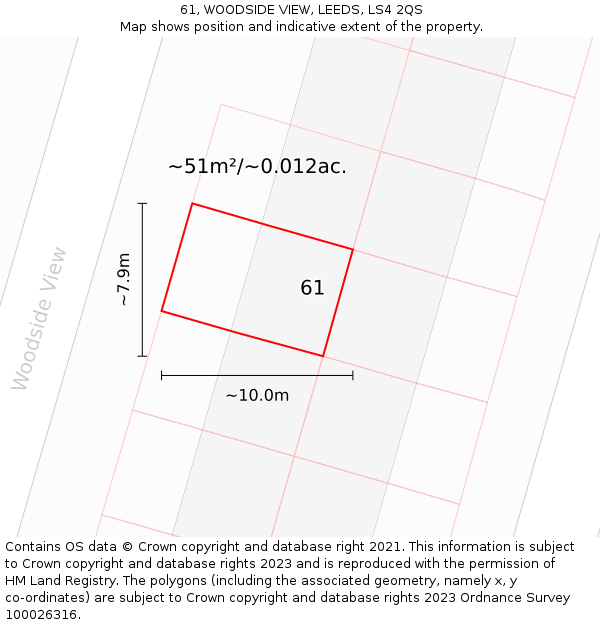 61, WOODSIDE VIEW, LEEDS, LS4 2QS: Plot and title map