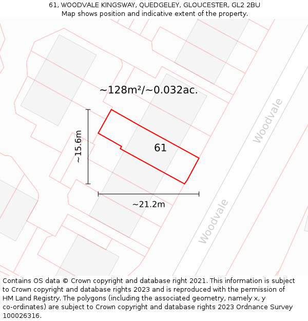 61, WOODVALE KINGSWAY, QUEDGELEY, GLOUCESTER, GL2 2BU: Plot and title map