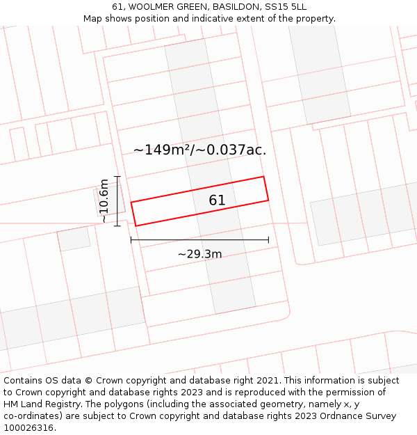 61, WOOLMER GREEN, BASILDON, SS15 5LL: Plot and title map
