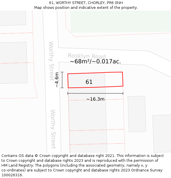61, WORTHY STREET, CHORLEY, PR6 0NH: Plot and title map