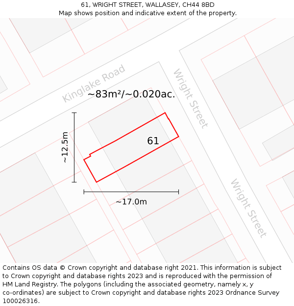 61, WRIGHT STREET, WALLASEY, CH44 8BD: Plot and title map