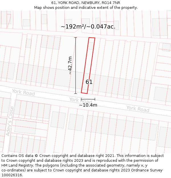 61, YORK ROAD, NEWBURY, RG14 7NR: Plot and title map