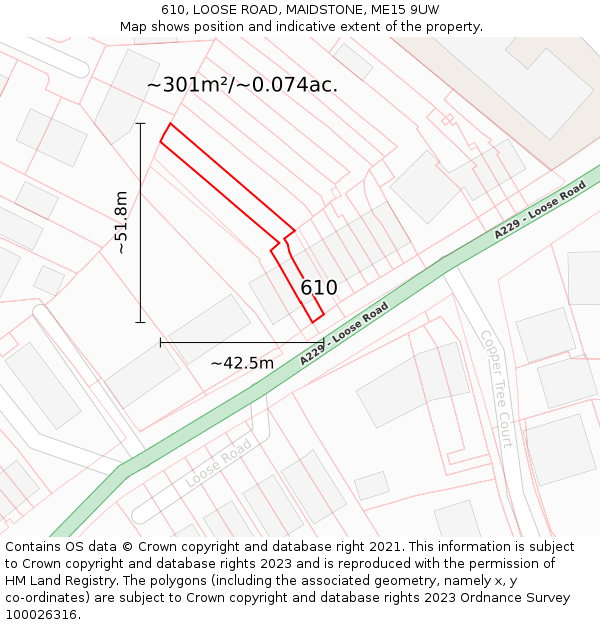 610, LOOSE ROAD, MAIDSTONE, ME15 9UW: Plot and title map