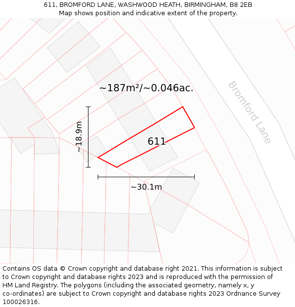 611, BROMFORD LANE, WASHWOOD HEATH, BIRMINGHAM, B8 2EB: Plot and title map