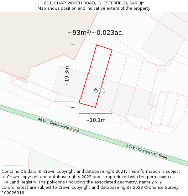 611, CHATSWORTH ROAD, CHESTERFIELD, S40 3JY: Plot and title map