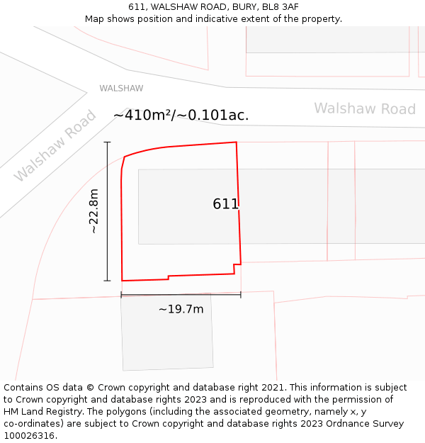 611, WALSHAW ROAD, BURY, BL8 3AF: Plot and title map