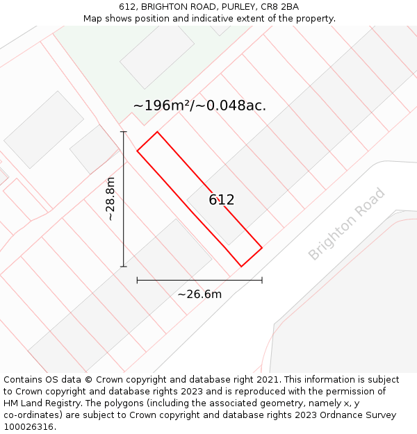 612, BRIGHTON ROAD, PURLEY, CR8 2BA: Plot and title map