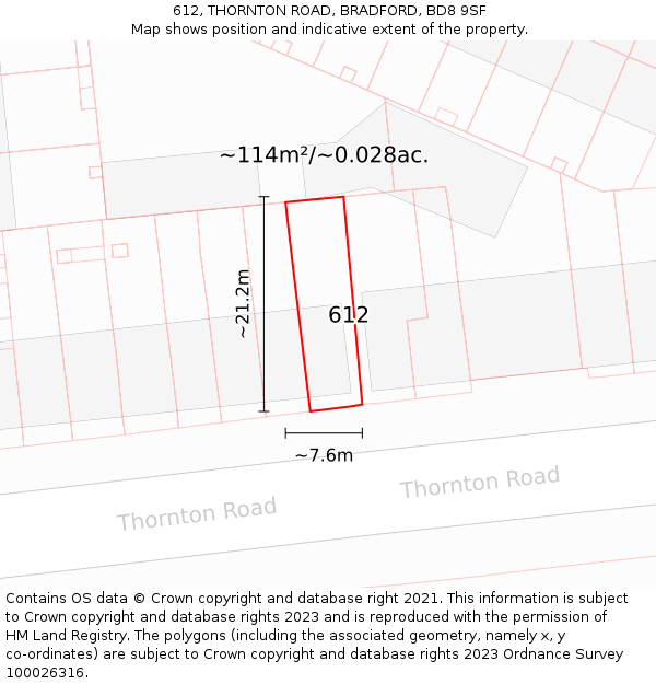 612, THORNTON ROAD, BRADFORD, BD8 9SF: Plot and title map