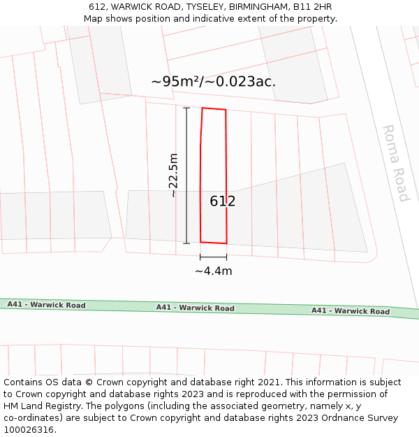 612, WARWICK ROAD, TYSELEY, BIRMINGHAM, B11 2HR: Plot and title map