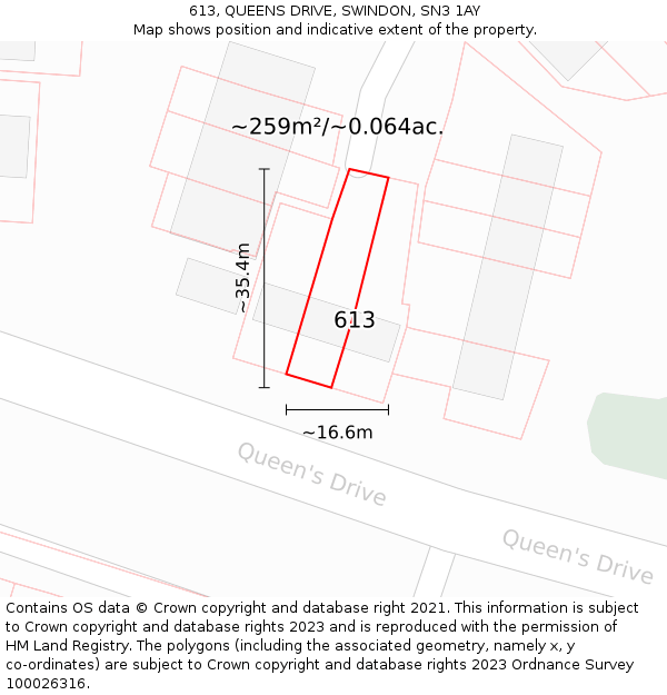 613, QUEENS DRIVE, SWINDON, SN3 1AY: Plot and title map