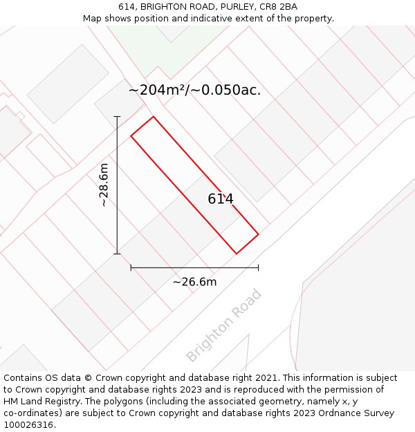614, BRIGHTON ROAD, PURLEY, CR8 2BA: Plot and title map