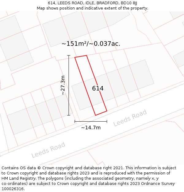 614, LEEDS ROAD, IDLE, BRADFORD, BD10 8JJ: Plot and title map