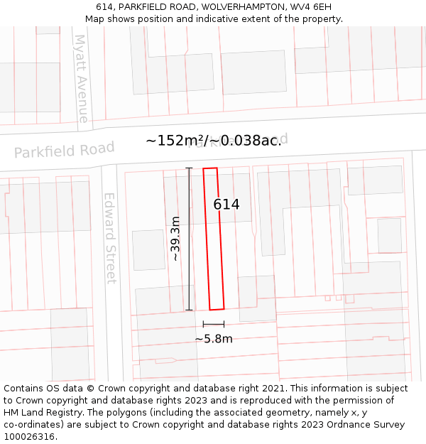 614, PARKFIELD ROAD, WOLVERHAMPTON, WV4 6EH: Plot and title map