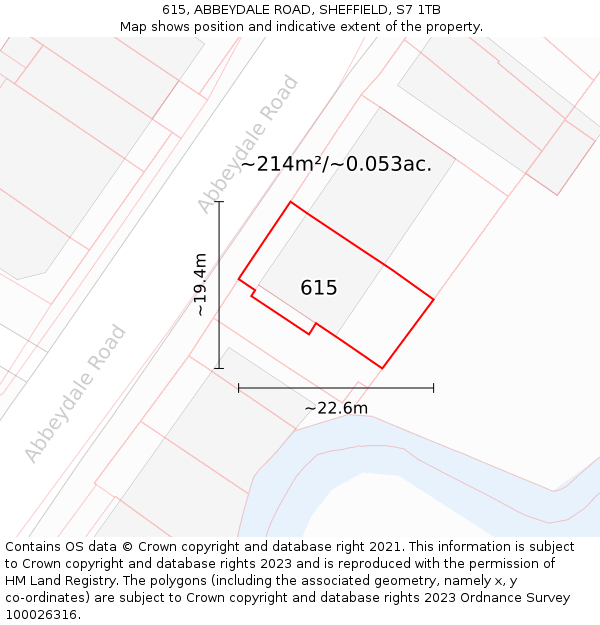 615, ABBEYDALE ROAD, SHEFFIELD, S7 1TB: Plot and title map