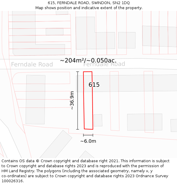 615, FERNDALE ROAD, SWINDON, SN2 1DQ: Plot and title map