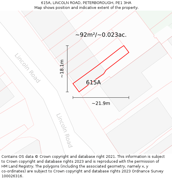 615A, LINCOLN ROAD, PETERBOROUGH, PE1 3HA: Plot and title map
