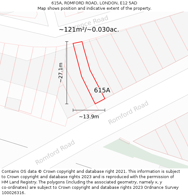 615A, ROMFORD ROAD, LONDON, E12 5AD: Plot and title map