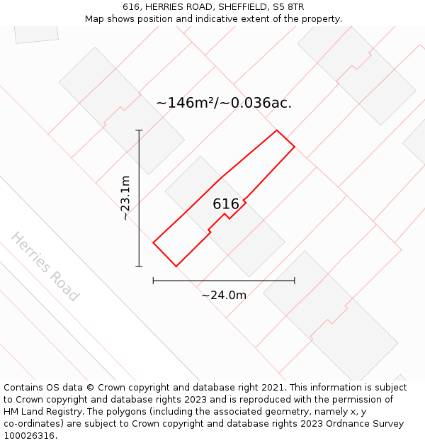 616, HERRIES ROAD, SHEFFIELD, S5 8TR: Plot and title map
