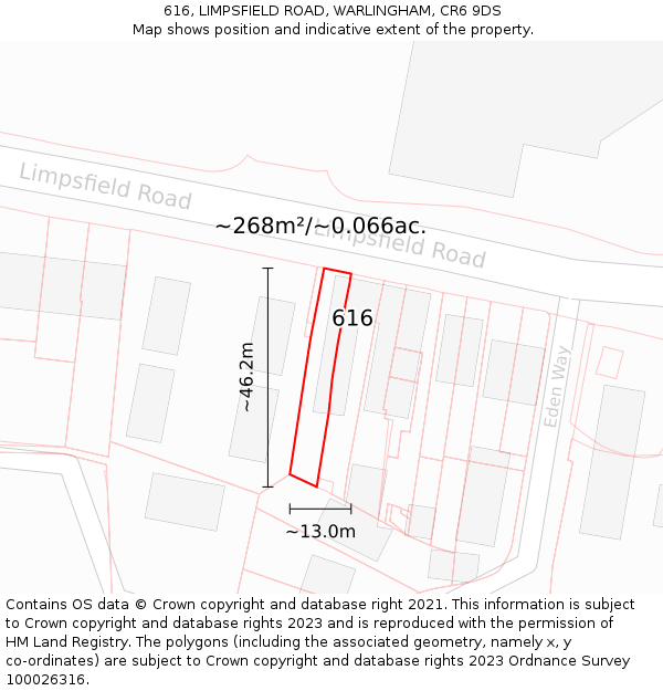 616, LIMPSFIELD ROAD, WARLINGHAM, CR6 9DS: Plot and title map