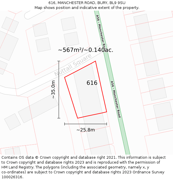 616, MANCHESTER ROAD, BURY, BL9 9SU: Plot and title map