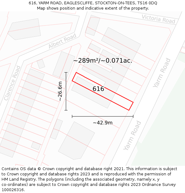 616, YARM ROAD, EAGLESCLIFFE, STOCKTON-ON-TEES, TS16 0DQ: Plot and title map