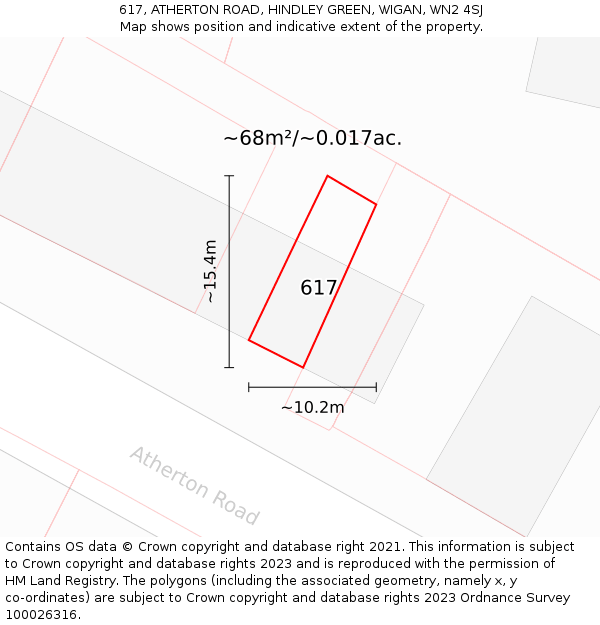 617, ATHERTON ROAD, HINDLEY GREEN, WIGAN, WN2 4SJ: Plot and title map