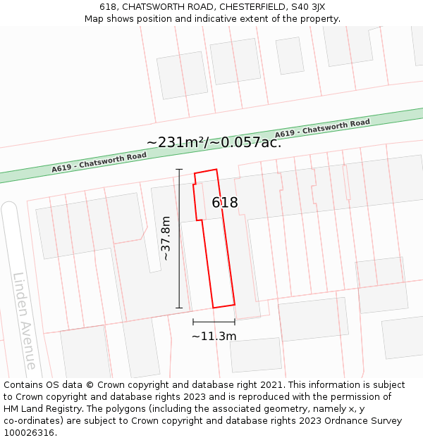 618, CHATSWORTH ROAD, CHESTERFIELD, S40 3JX: Plot and title map