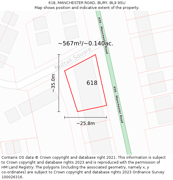 618, MANCHESTER ROAD, BURY, BL9 9SU: Plot and title map