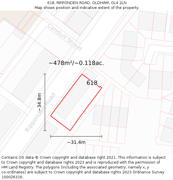 618, RIPPONDEN ROAD, OLDHAM, OL4 2LN: Plot and title map