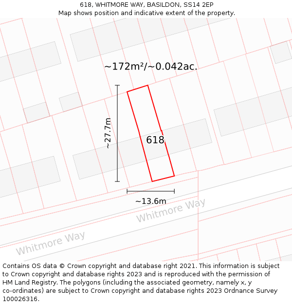 618, WHITMORE WAY, BASILDON, SS14 2EP: Plot and title map