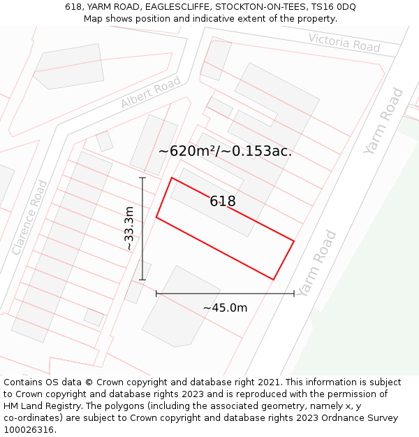 618, YARM ROAD, EAGLESCLIFFE, STOCKTON-ON-TEES, TS16 0DQ: Plot and title map