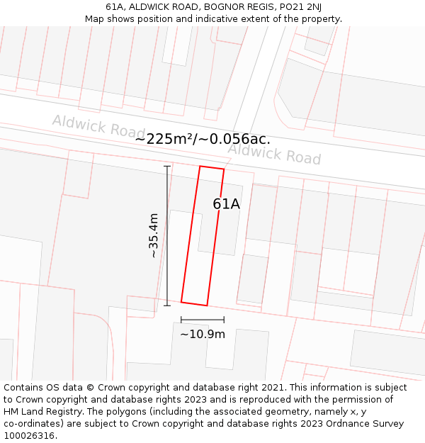 61A, ALDWICK ROAD, BOGNOR REGIS, PO21 2NJ: Plot and title map