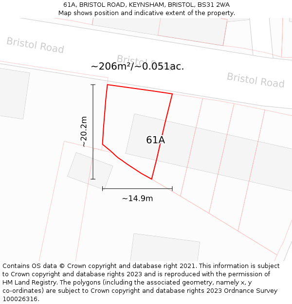 61A, BRISTOL ROAD, KEYNSHAM, BRISTOL, BS31 2WA: Plot and title map