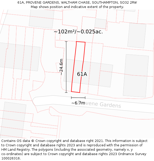 61A, PROVENE GARDENS, WALTHAM CHASE, SOUTHAMPTON, SO32 2RW: Plot and title map