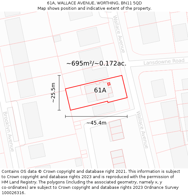 61A, WALLACE AVENUE, WORTHING, BN11 5QD: Plot and title map
