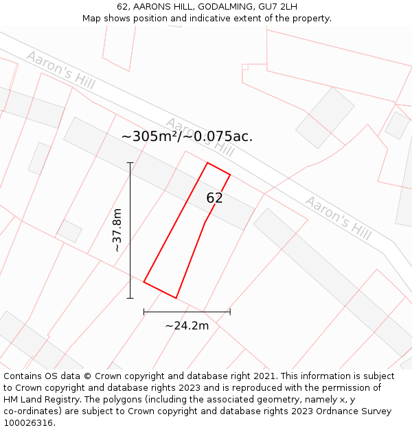 62, AARONS HILL, GODALMING, GU7 2LH: Plot and title map