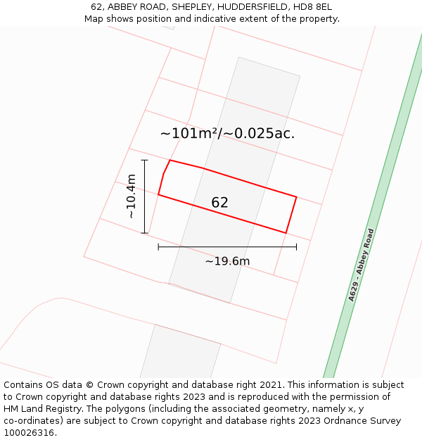 62, ABBEY ROAD, SHEPLEY, HUDDERSFIELD, HD8 8EL: Plot and title map