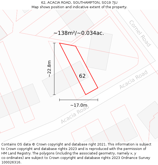 62, ACACIA ROAD, SOUTHAMPTON, SO19 7JU: Plot and title map