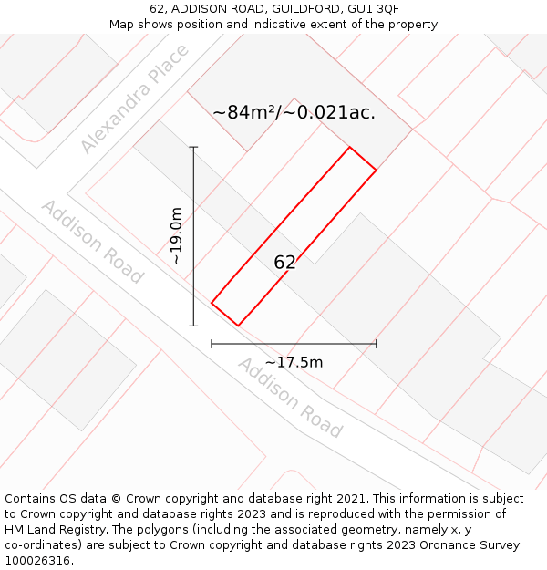 62, ADDISON ROAD, GUILDFORD, GU1 3QF: Plot and title map