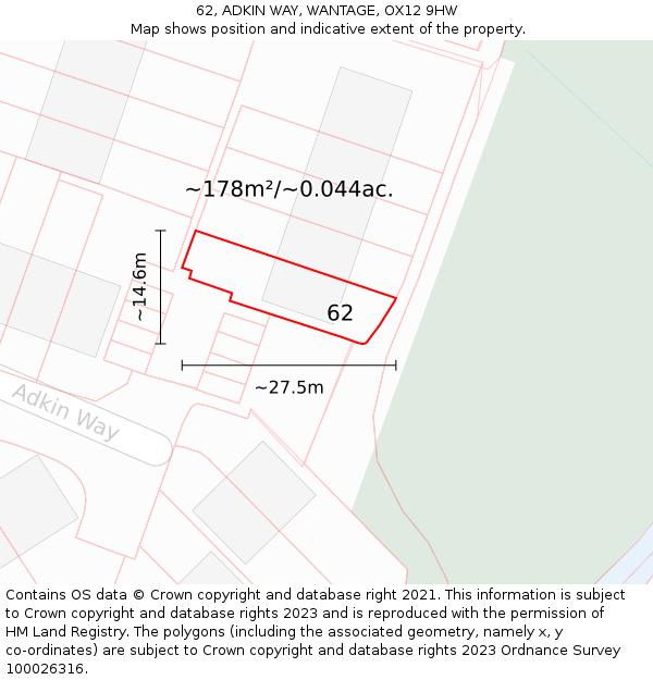 62, ADKIN WAY, WANTAGE, OX12 9HW: Plot and title map
