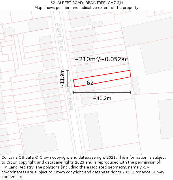 62, ALBERT ROAD, BRAINTREE, CM7 3JH: Plot and title map