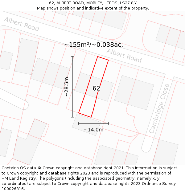 62, ALBERT ROAD, MORLEY, LEEDS, LS27 8JY: Plot and title map