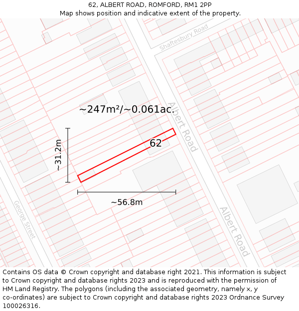 62, ALBERT ROAD, ROMFORD, RM1 2PP: Plot and title map